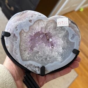 Large Amethyst Agate Crystal Heart on Stand